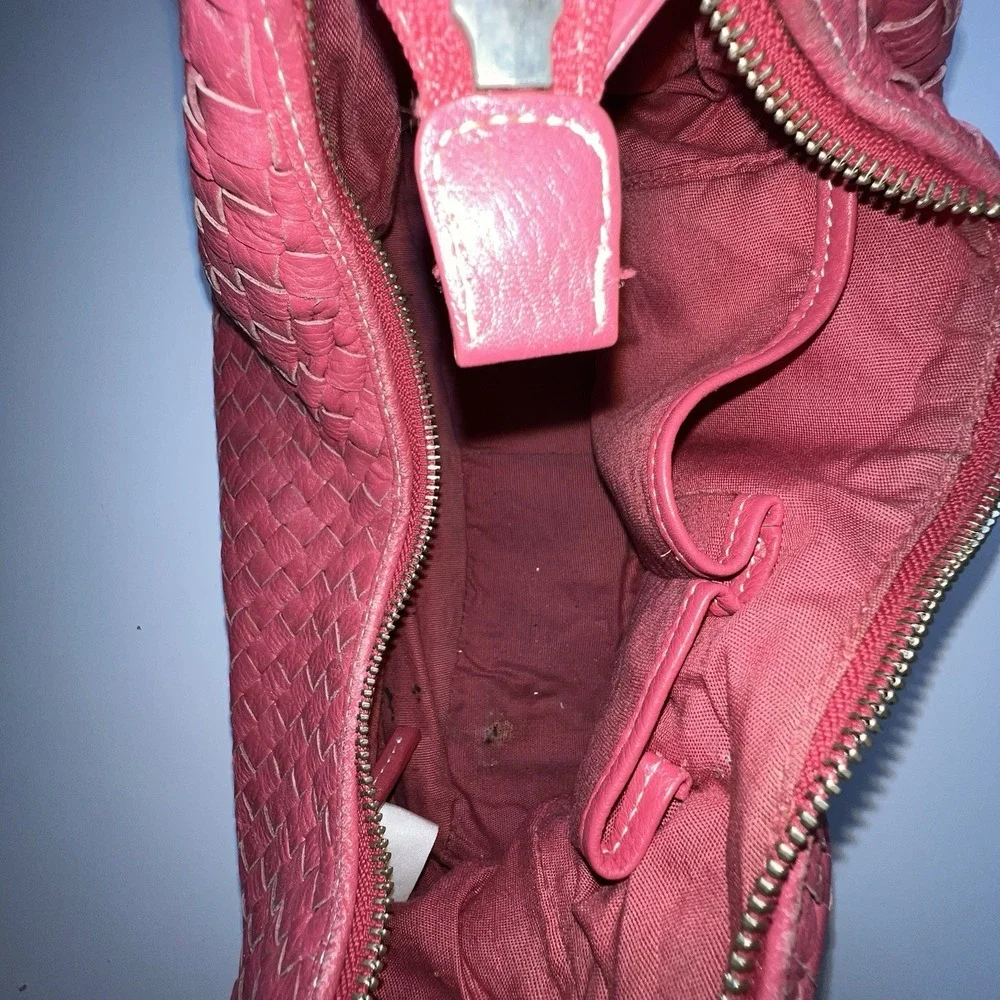 TALBOTS Woven Hot Pink Leather Hobo Shoulder Bag-Tassels-MEDIUM